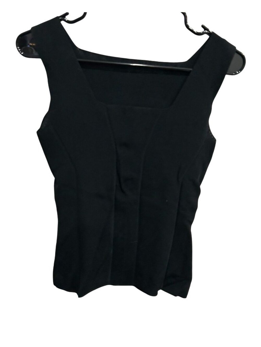 Black Sleeveless Ribbed Knit Square Neck Top Cap Sleeve  Womens Sz Medium